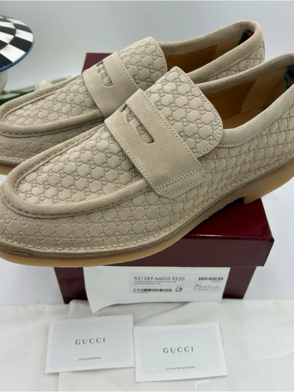Gucci suede GG monogram web loafers size 11 fits 11.5 US made in Italy